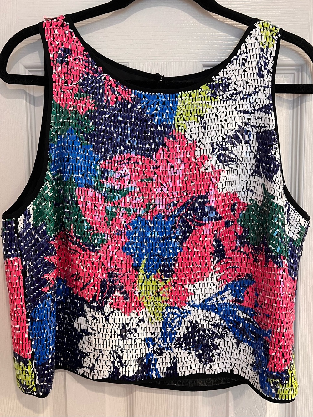 Milly Silk Floral Paillette Lined Cami Tank - Pink Blue Green White